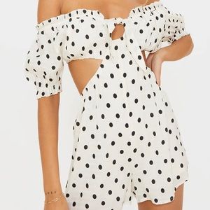 Cream Polka Dot Cut Out Bardot Romper